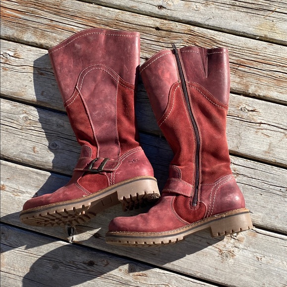 Bos & Co. Women's Burgundy Leather Combat Boots - Picture 6 of 8